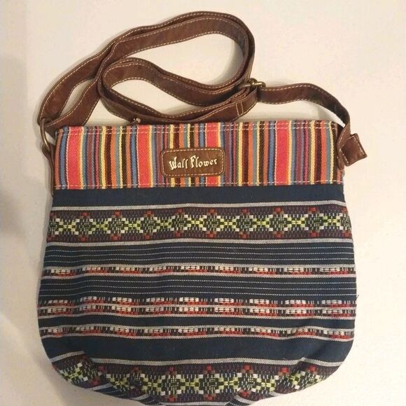Wallflower Crossbody Purse Colorful Boho Faux Leather Adjustable Strap Striped - Picture 1 of 10